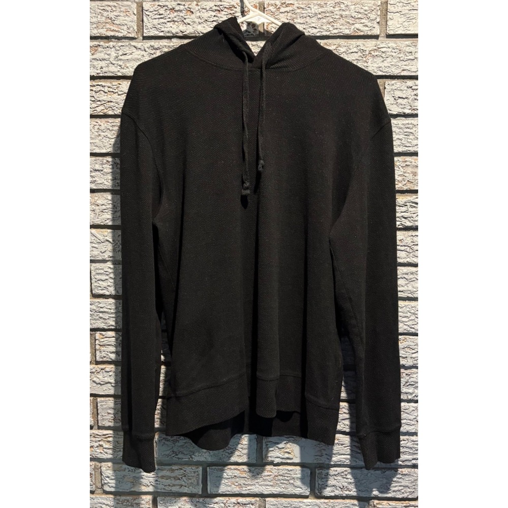 Faherty Brand Mens Large Black Textured Knit Pullover Hoodie Long Sleeve